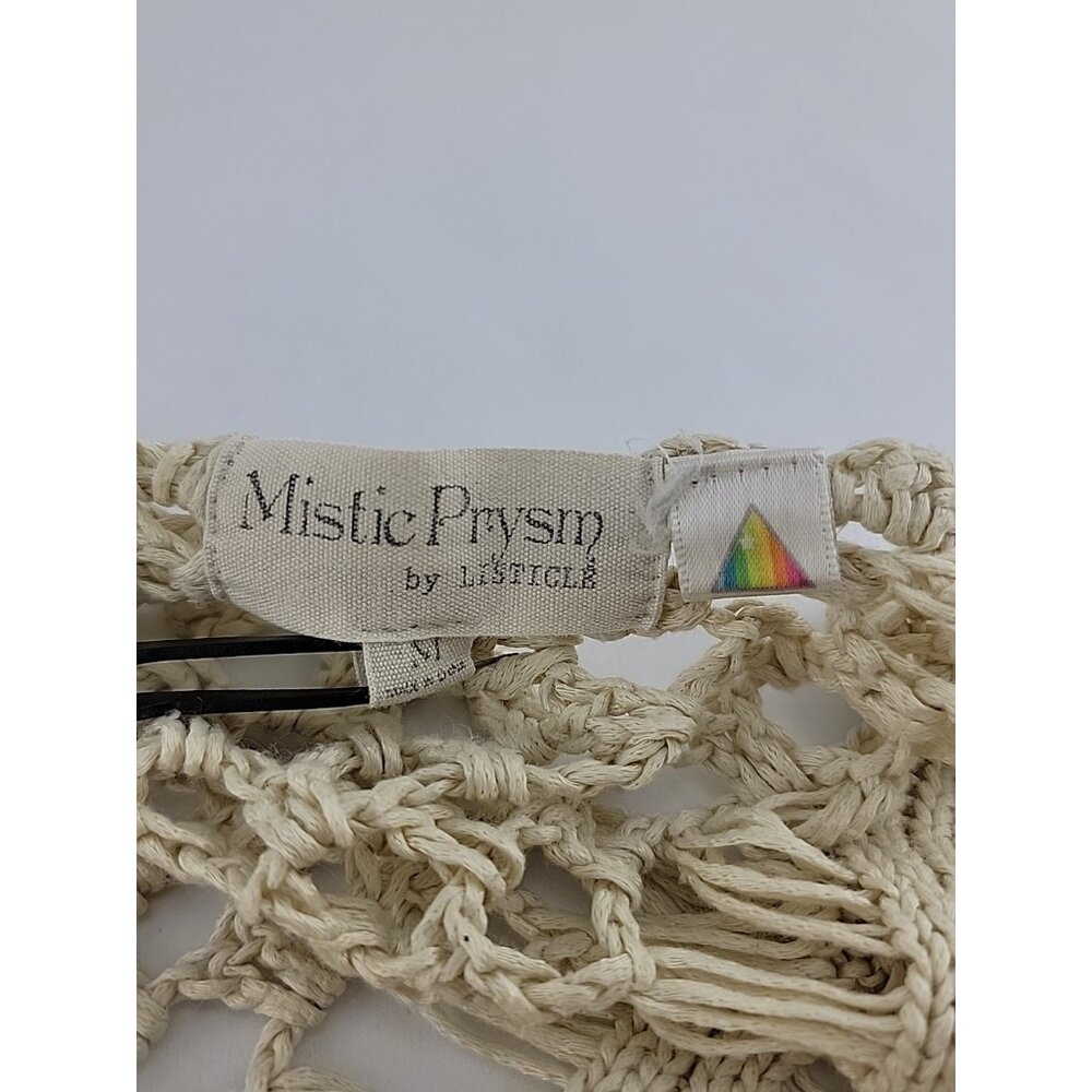 Mystic Prysm Boho Crochet Lace Bell Sleeve Beige Cream Peasant Top Sz M Gauzy - Picture 5 of 9